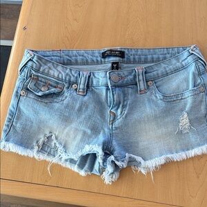 True Religion Light Blue Distressed Jean Shorts